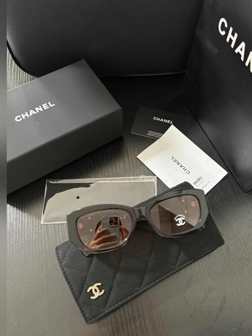 CHANEL Black Frame Sunglasses with Brown Gradient Lenses